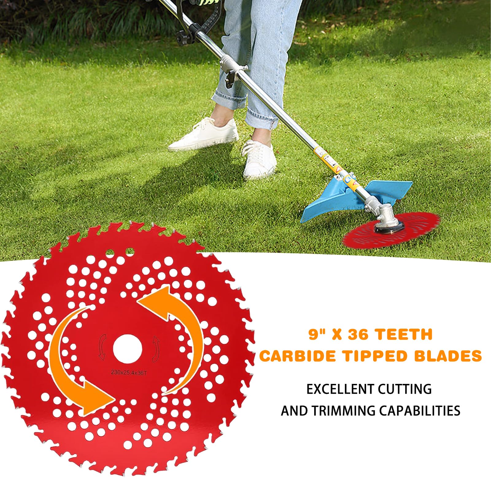 Cuchillas con punta de carburo de 9 pulgadas x 36 dientes con kit adaptador universal, cabezal de corte de acero para cortador de cepillo, recortadora, herbicida