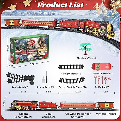 Miniatura 3 de Juego de tren de Navidad para alrededor debajo del árbol, tren eléctrico para árbol de Navidad con control remoto, sonido, humo y luz, locomotora de