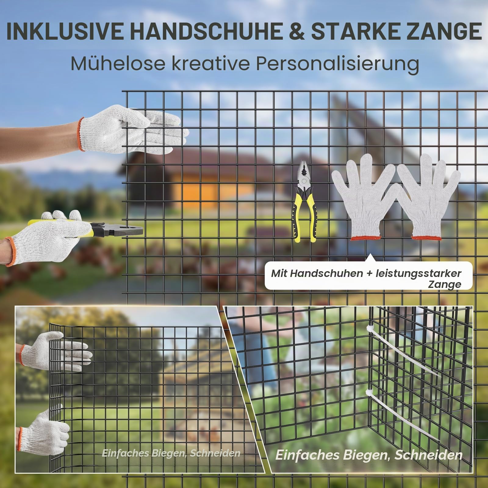 VEVOR Volierendraht 61 x 3048 cm, Gartenzaun, 1,06 mm Maschendrahtzaunrolle, Vinylbeschichtetes Drahtzaun für Hühnerstallbarrieren, Kaninchen- und Schlangenzäune, Geflügelgehege