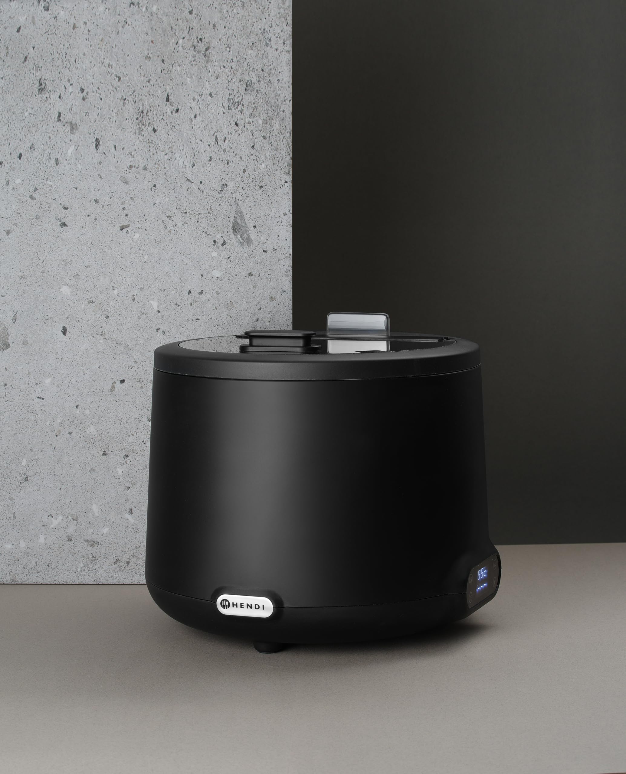 HENDI Bollitore per zuppa elettrico UNIQ per buffet, 8L, 35-85°C, 220-240V, 500W, ⌀365x(H)325mm, alluminio, acciaio inox, PP, vetro temperato, nero