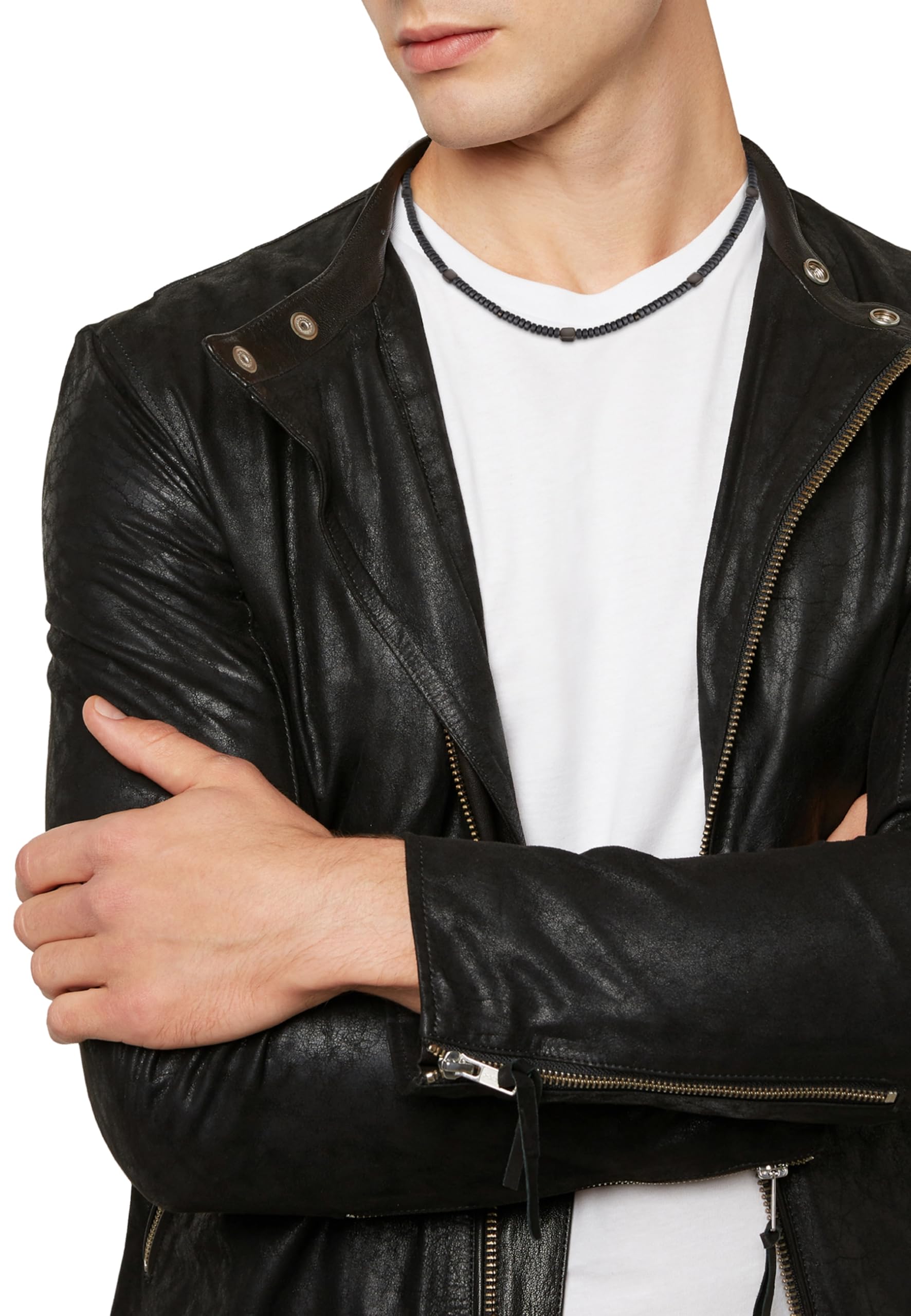 BREIL, Colección Blend, Collar para Hombre, Acero Pulido IP Gun y Hematita, Diseño Elegante con Pequeños Detalles Hexagonales, Longitud Ajustable 47-52 cm, Negro
