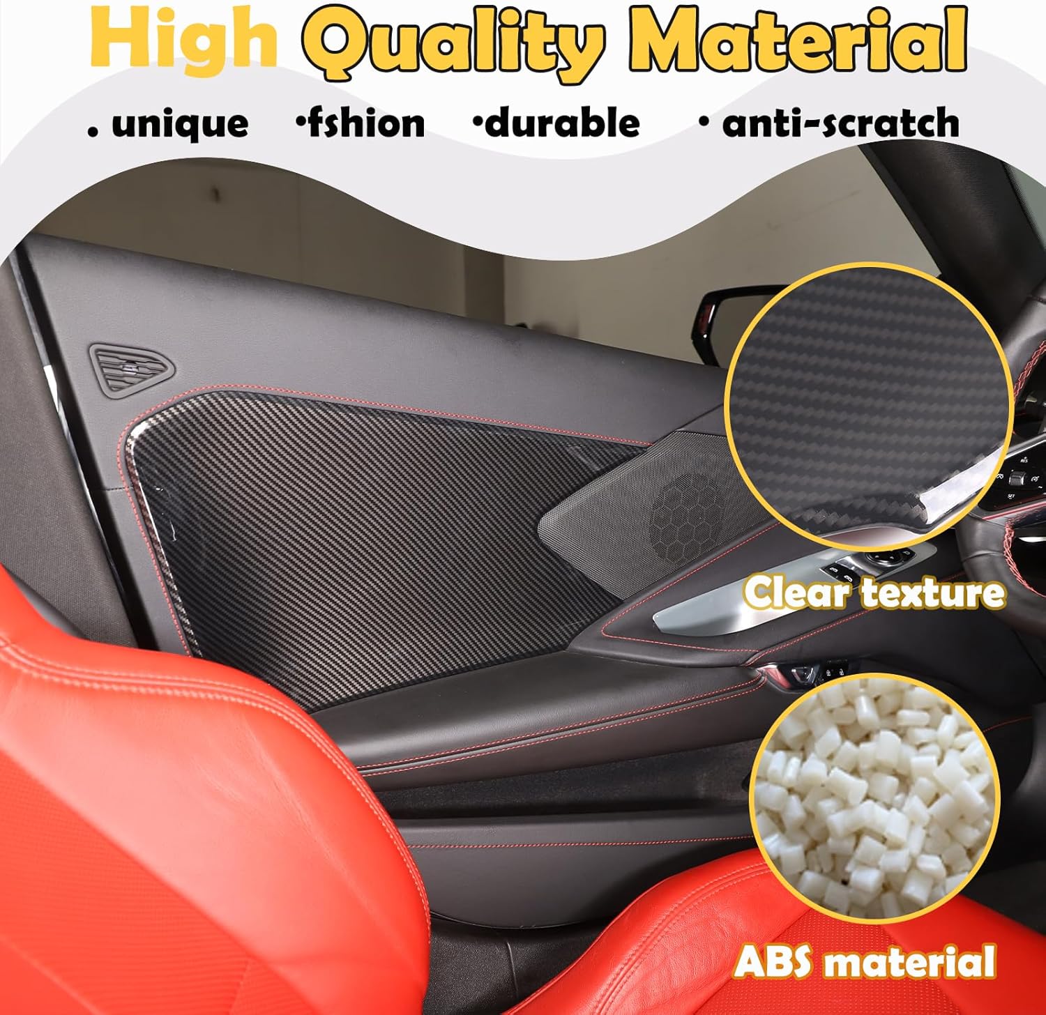 Car Interior Side Door Panel Trim Cover Compatible with Corvette C8 Stingray 2020 2021 2022 2023, Inner Side Door Panel Strip Cover Trim Decoration Accessories (Carbon Fiber Pattern)