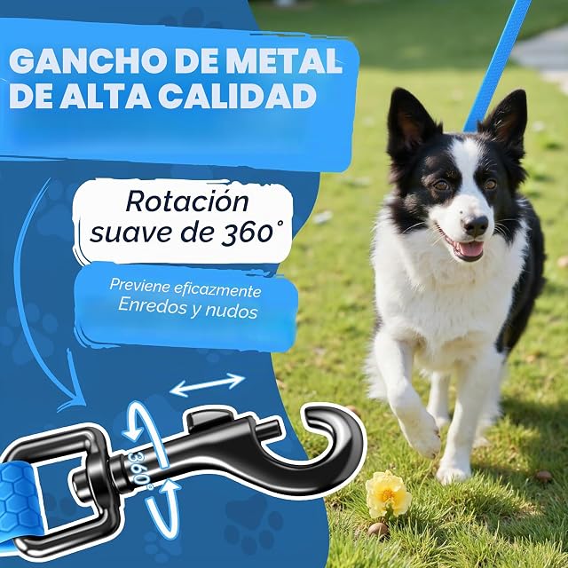 Foto 3 de 8 de Correa Perro Larga, 3 m / 5m / 7m / 10m / 15m Impermeable, Azul