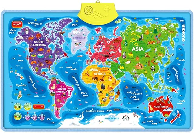 Educational Toys for Kids 5-7 Year Old - World Maps Learning Wall Chart for Toddlers Age 3 4 6+ by QUOKKA - Interactive Speech Therapy Poster Boy Girl - Autism Geography Puzzle Game 8-10-12