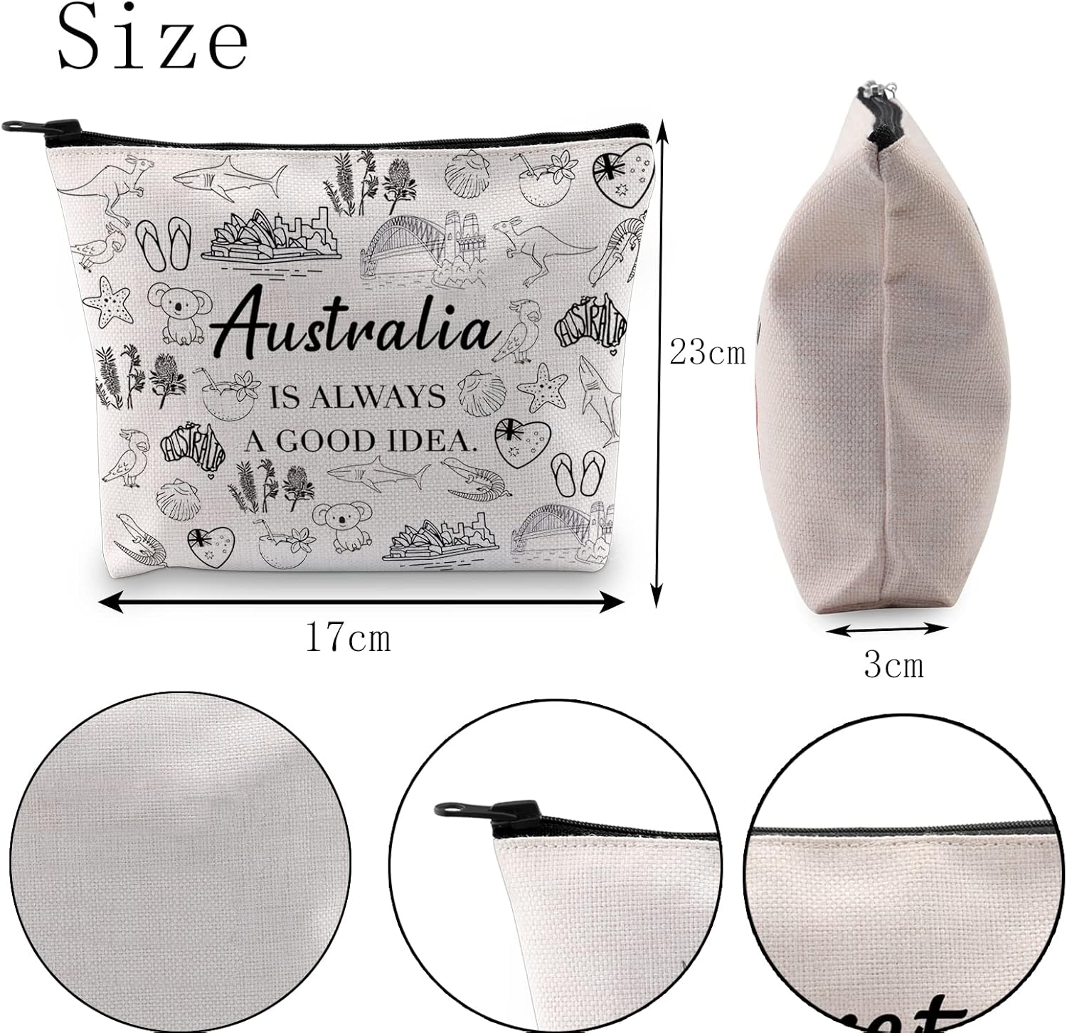 POFULL Globetrotter Gift Australia Is Always A Good Idea Cosmetic Bag Australia Landmark Theme Gift (Australia Is Always Cosmetic Bag) - Image 2