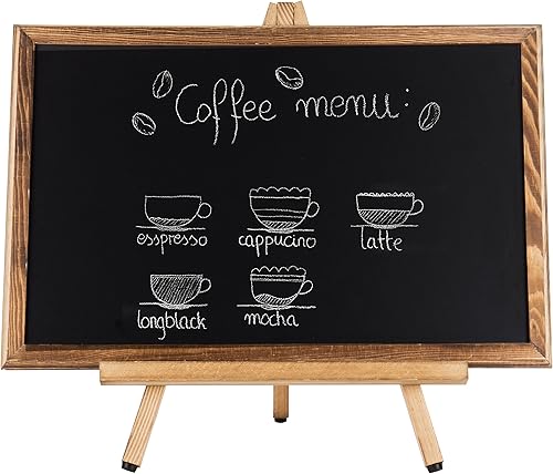 MyGift Cartel de pizarra borrable de madera quemada de 18 pulgadas con soporte de caballete con marco en A, tablero de menú de mesa, letrero de