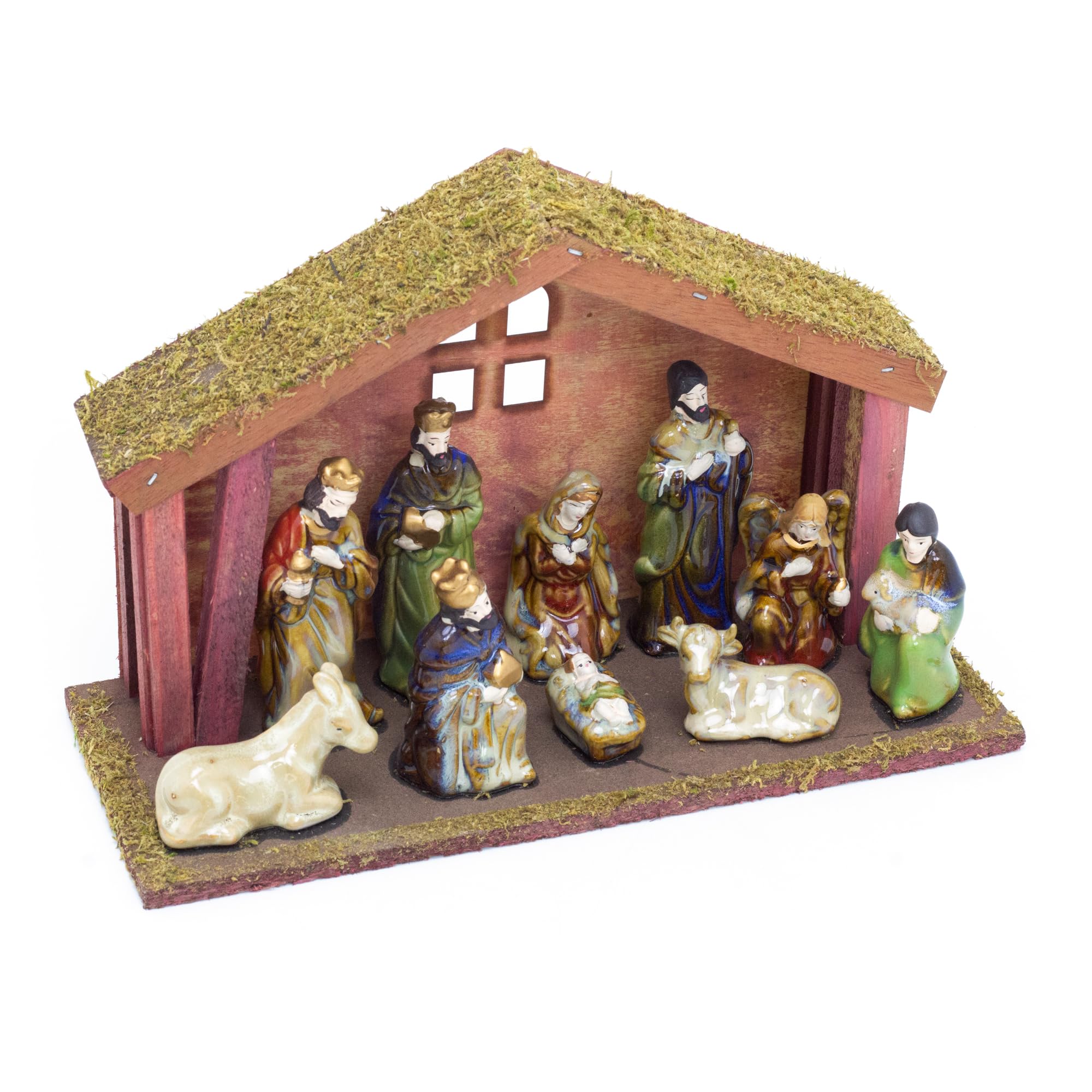 Gisela Lot de 11 crèches en céramique avec étable en bois