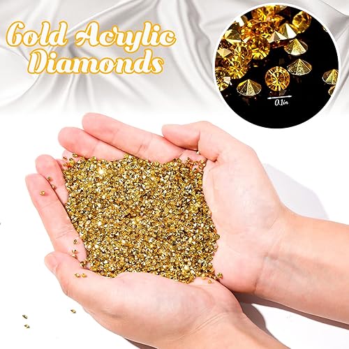 Miniatura 2 de FUTUREPLUSX 28000 diamantes falsos, cristales acrílicos dorados de 0.118 pulgadas (0.118 in), decoraciones de diamantes para rellenos de jarrones,