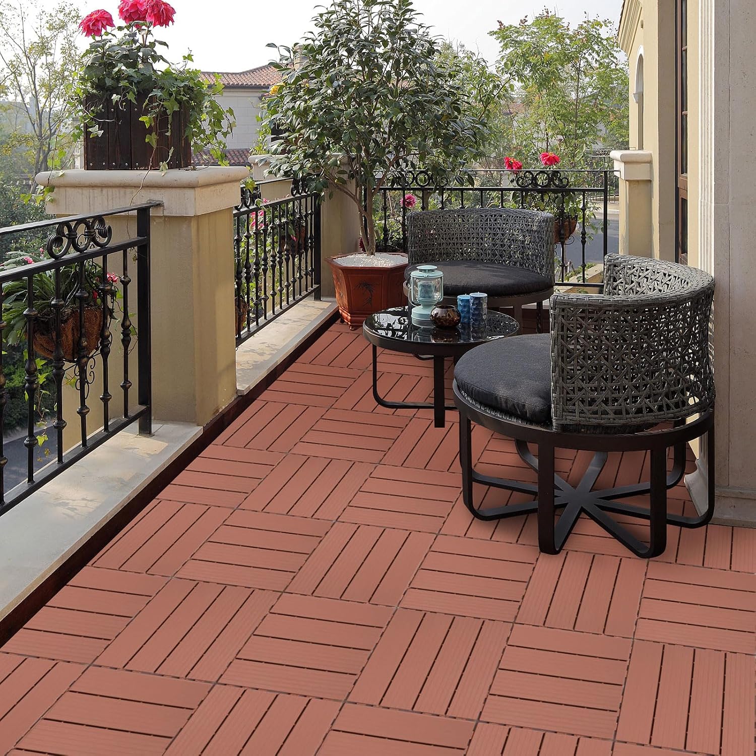 44 Pieces 11.8 "x11.8 DIY Plastic Flooring Outdoor Terrace Anti-Corrosion Wood self Laying Buckle Splicing Waterproof Outdoor Balcony Courtyard no keel Multiple Colors to Choose from