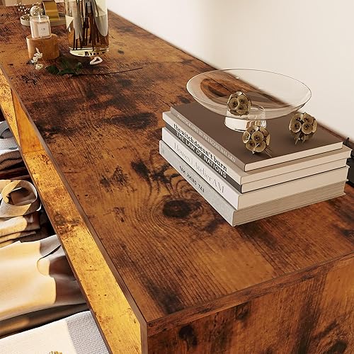 Miniatura 7 de LIKIMIO Cómoda marrón de 6 cajones de 59 pulgadas con LED y tira de alimentación, aparadores y baúles con armario de almacenamiento para dormitorio