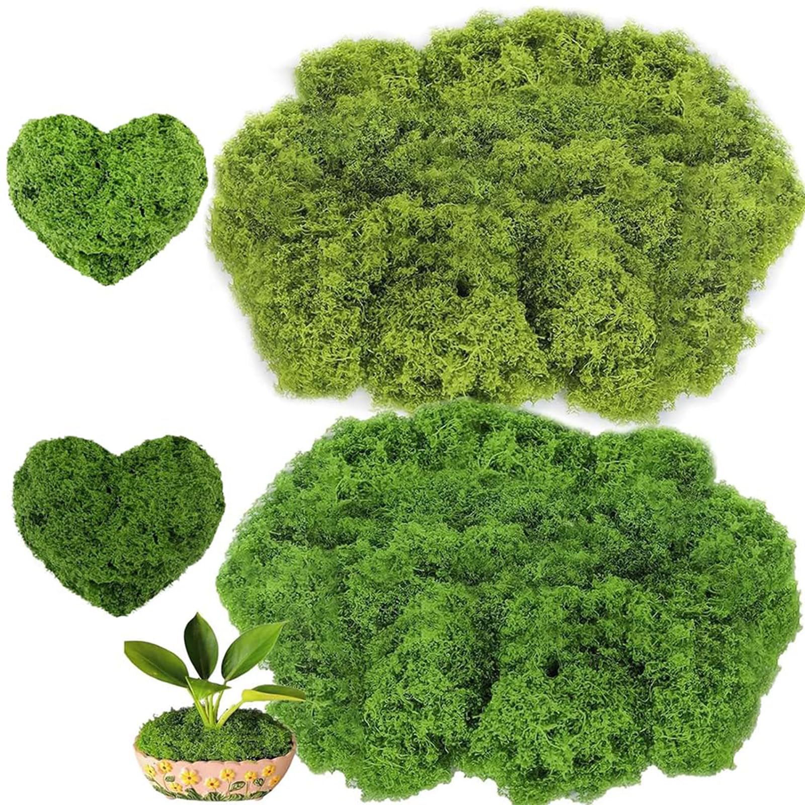 200g Muschio Stabilizzato, Muschio Finto per Decorazioni, Riutilizzabili Muschio Decorativo, per Bricolage Modellismo Parete Terrario Casa Decori (Verde Chiaro + Verde Scuro)