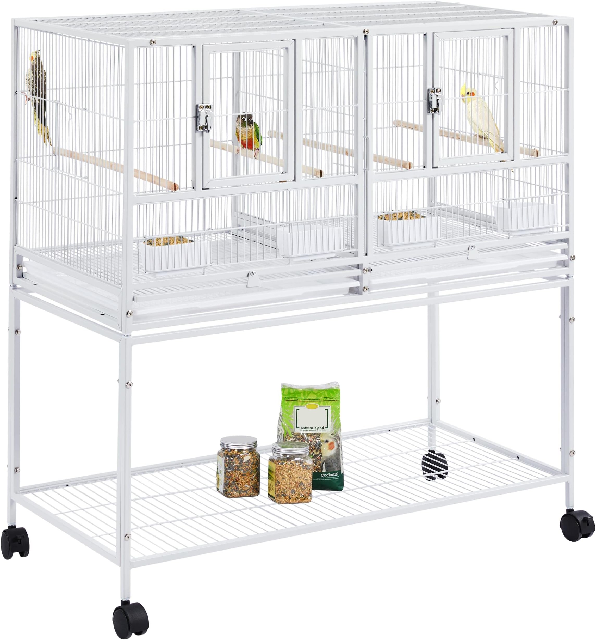 Yaheetech Stackable Divided Breeder Breeding Parakeet Bird Cage for Canaries Cockatiels Lovebirds Finches Budgies Small Parrots with Rolling Stand, White