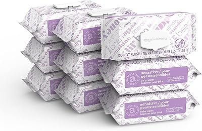 Amazon Elements Baby Wipes, Sensitive, Fragrance Free, White, 810 Count (9 Packs of 90) (Previously 720)