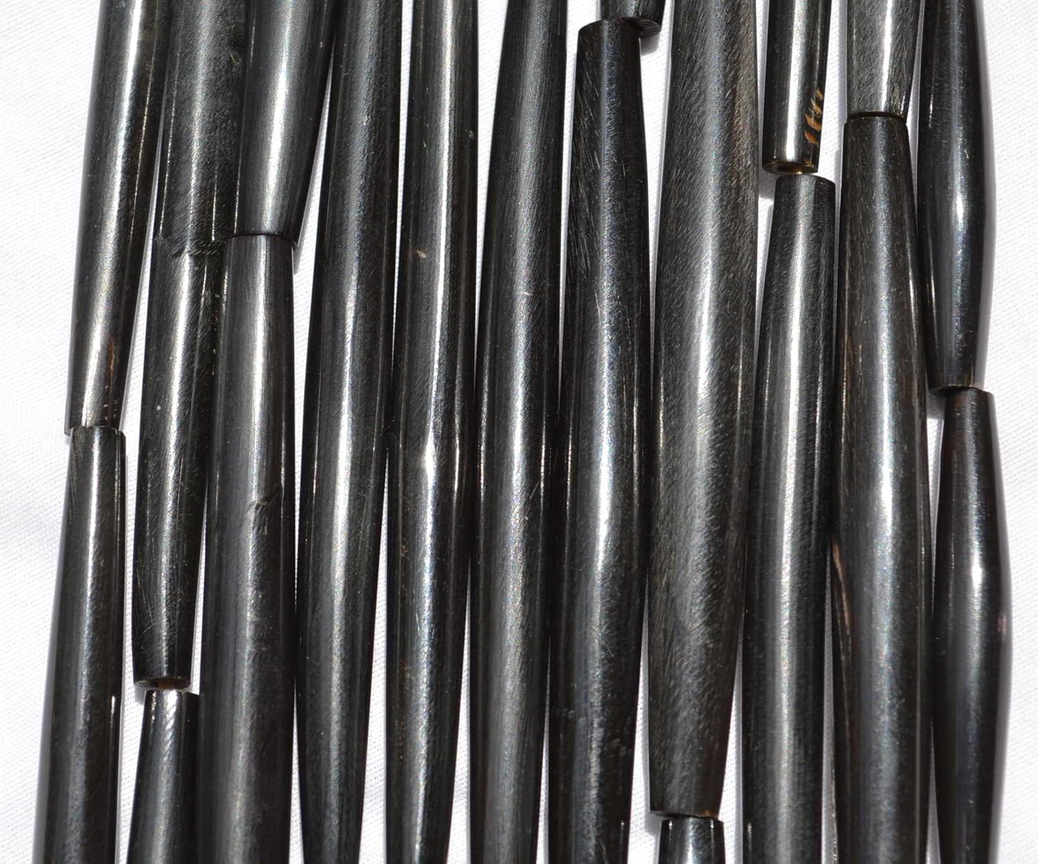 Genuine Natural Bone or Horn Handmade Hairpipe Beads (4-inch / 100 Pieces) (Black)
