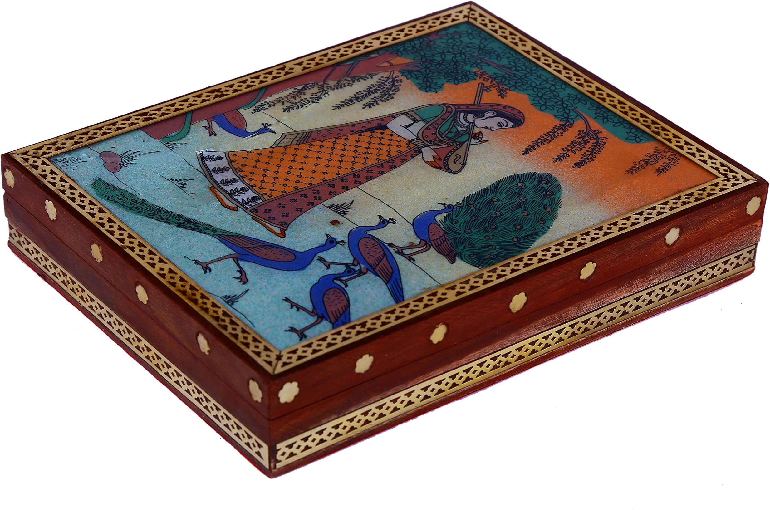 Trendy CraftsHandmade Wooden Jewellery Storage Trinket Multi-Purpose Box with Sprinkled Painting in Glass - 8 X 6 inches