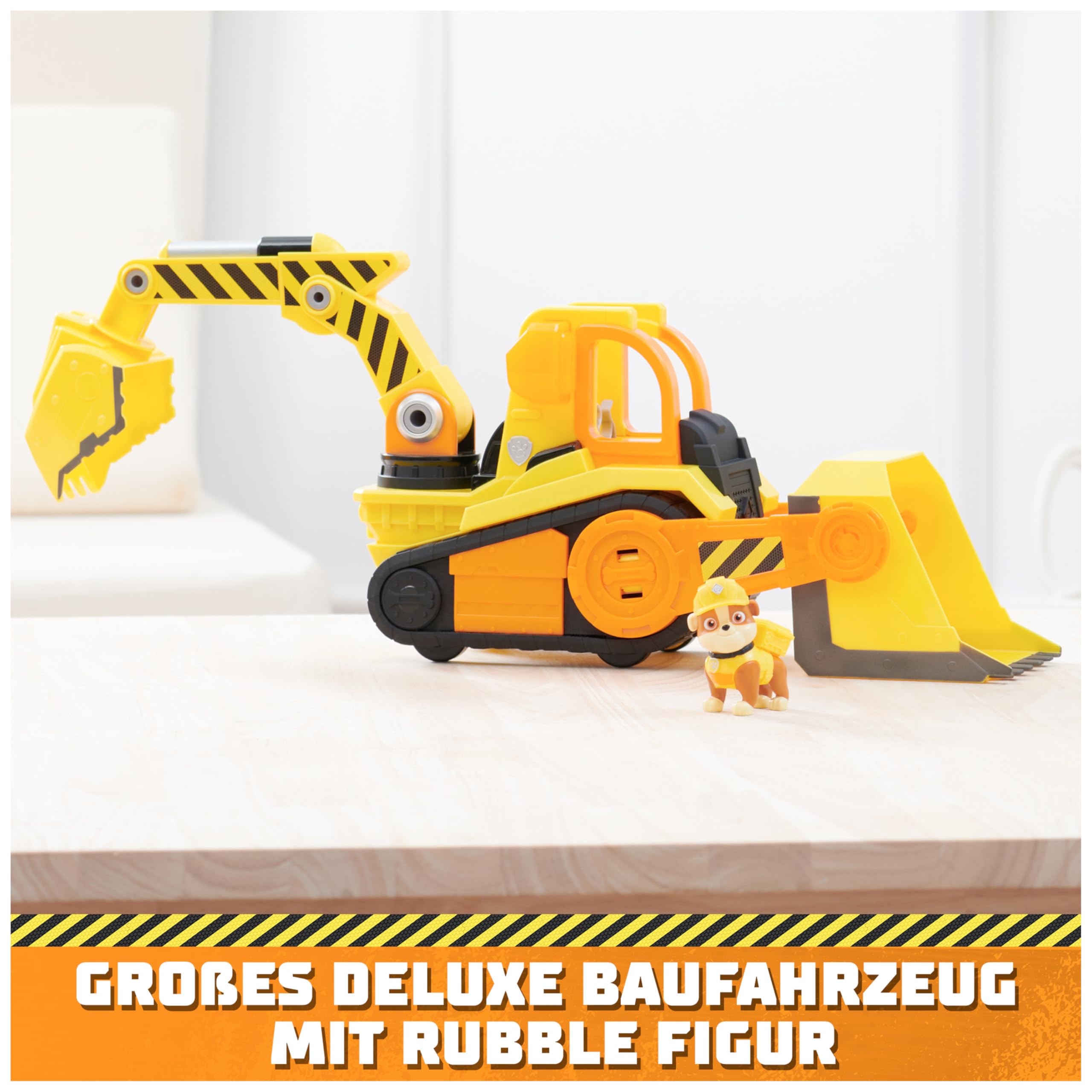 Rubble & Crew - Großes Planierraupen-Baufahrzeug mit Licht- und Geräuscheffekten (Deluxe Fahrzeug) und Rubble-Figur, Spielzeug für Kinder ab 3 Jahren