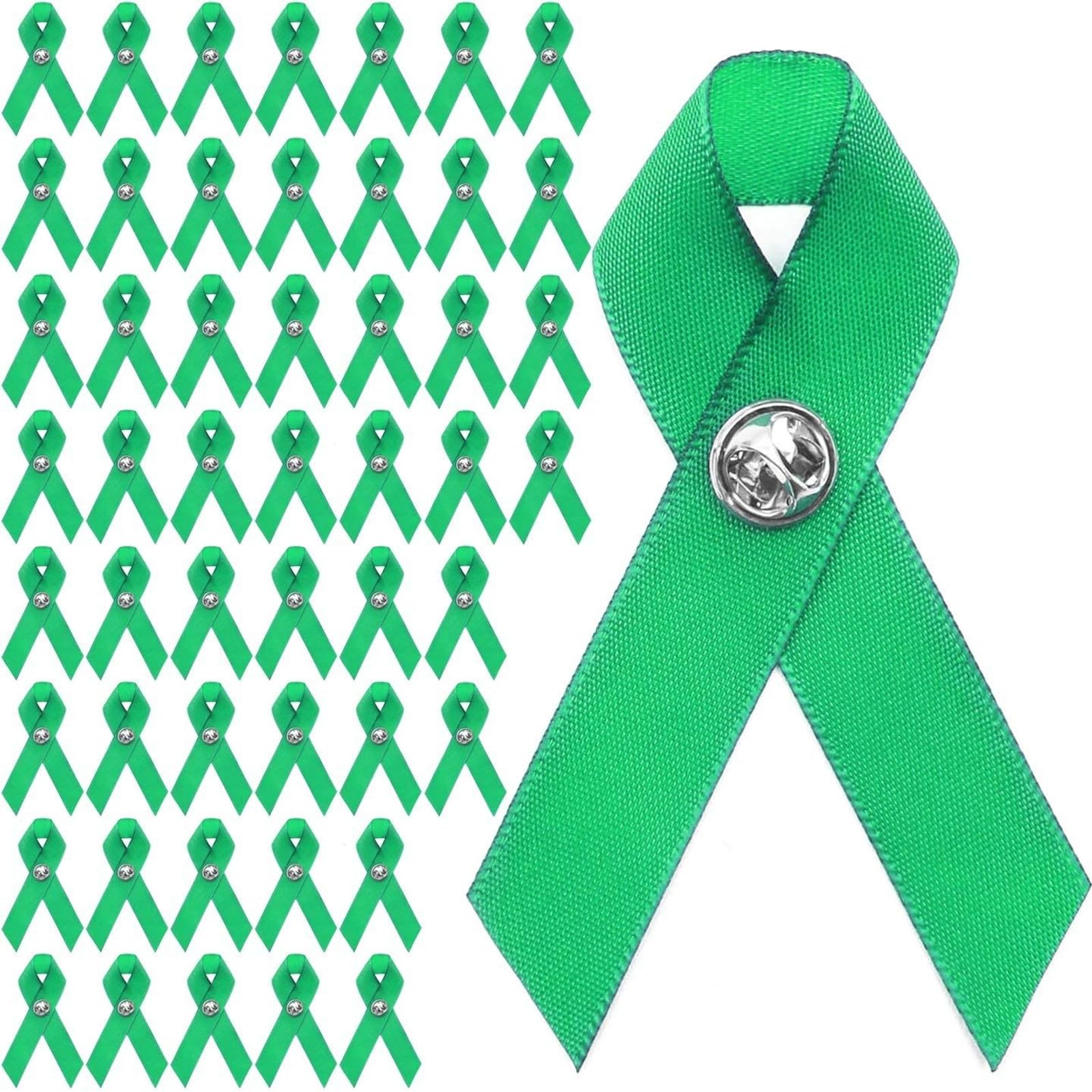 Bright Creations 50 Pack Green Satin Awareness Ribbons with Clutch Pins (3.5 In)
