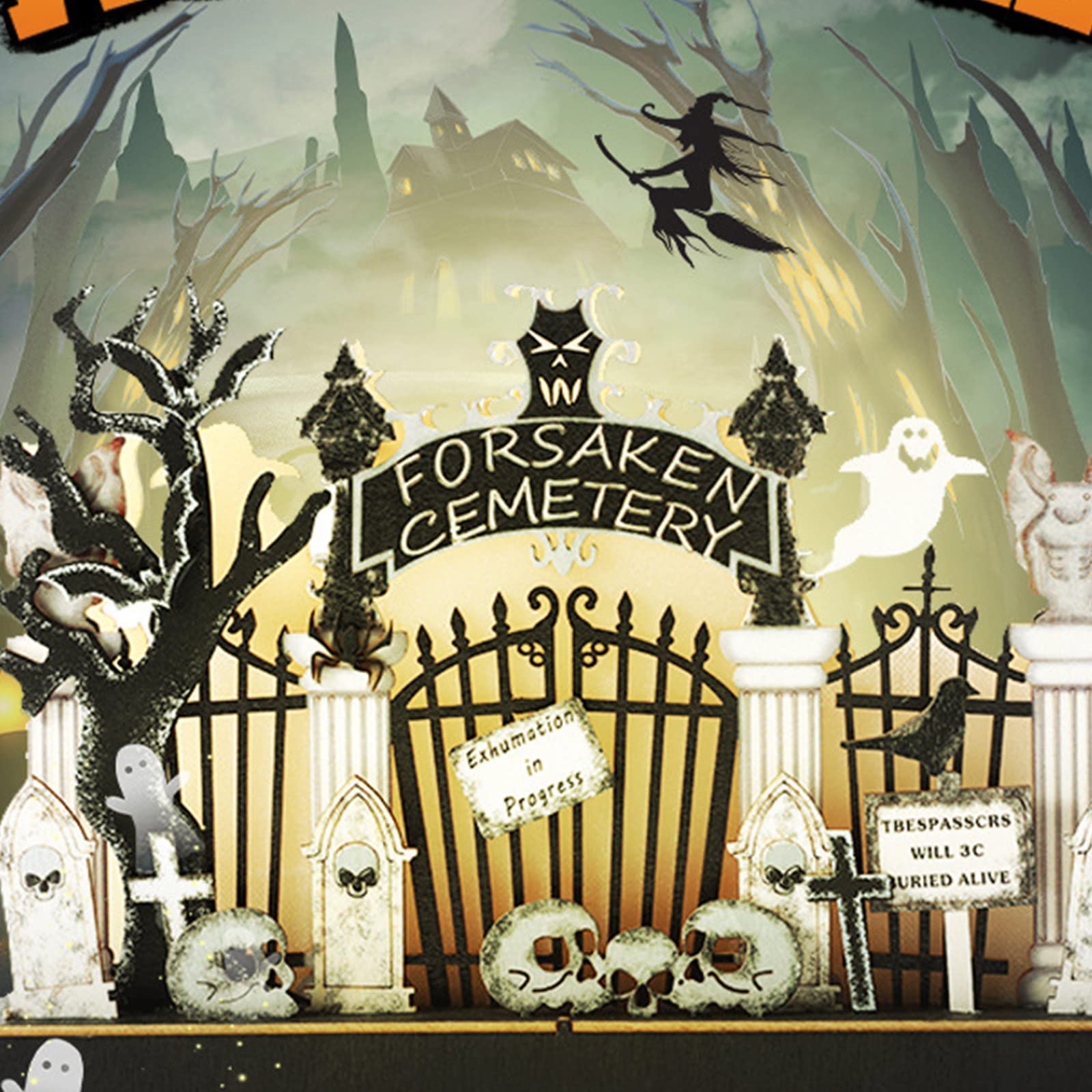 SZYDD Halloween Wood Cemetery Ornament Glowing Led Light Model for Home Festival Holiday Party Decoration