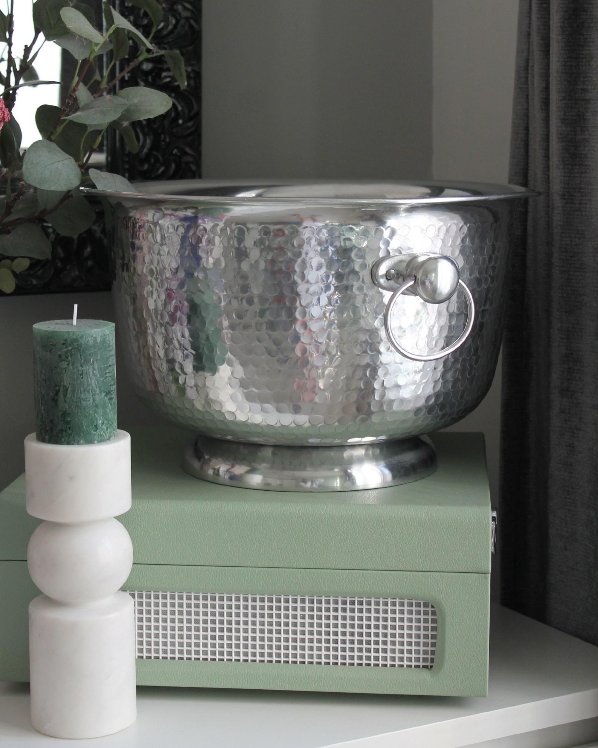 Seau Champagne pour Bouteilles en Métal Argent Glamour avec Poignées Pompéi