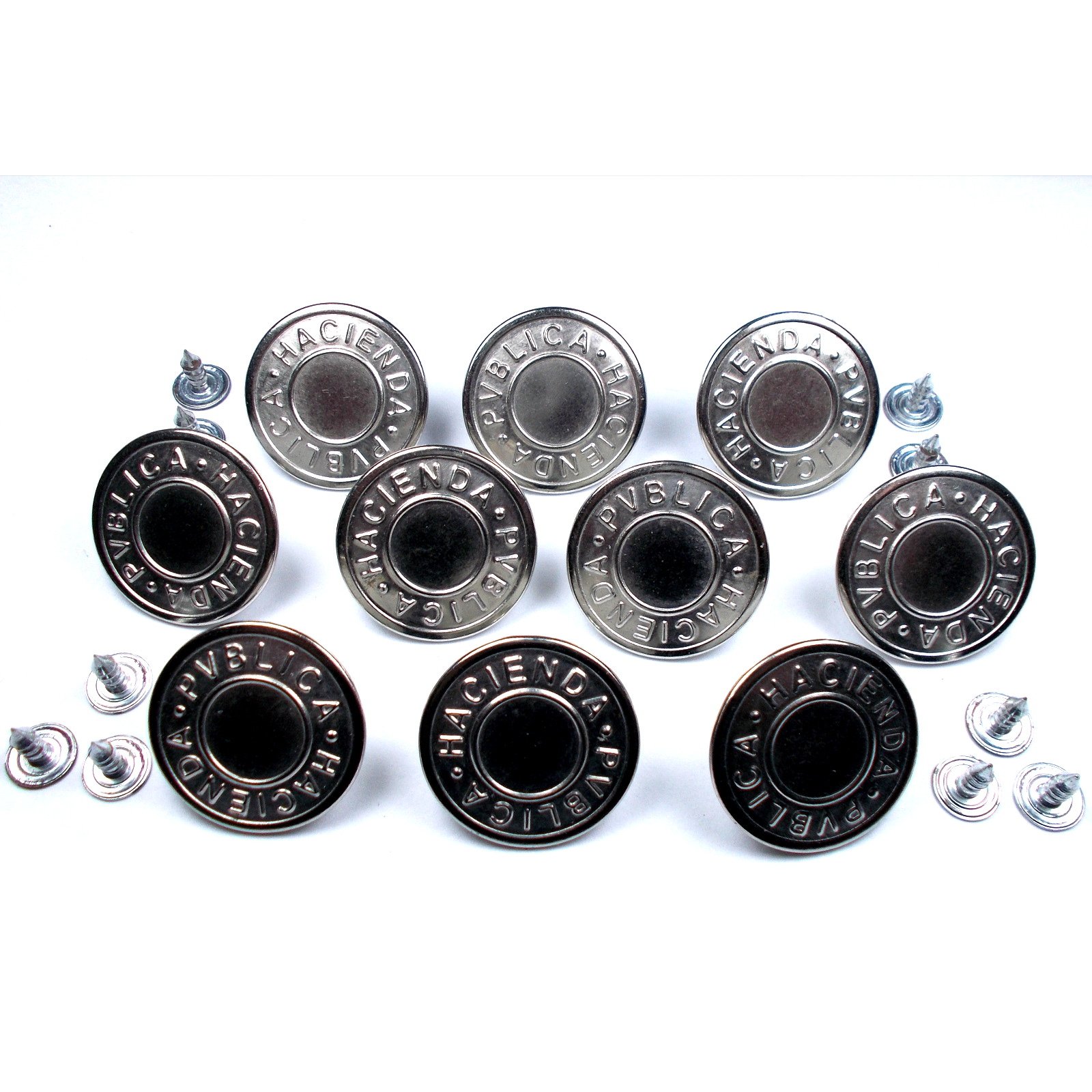 Metal Hacienda Publica Hammer On Jeans Buttons Silver (10, 14mm)