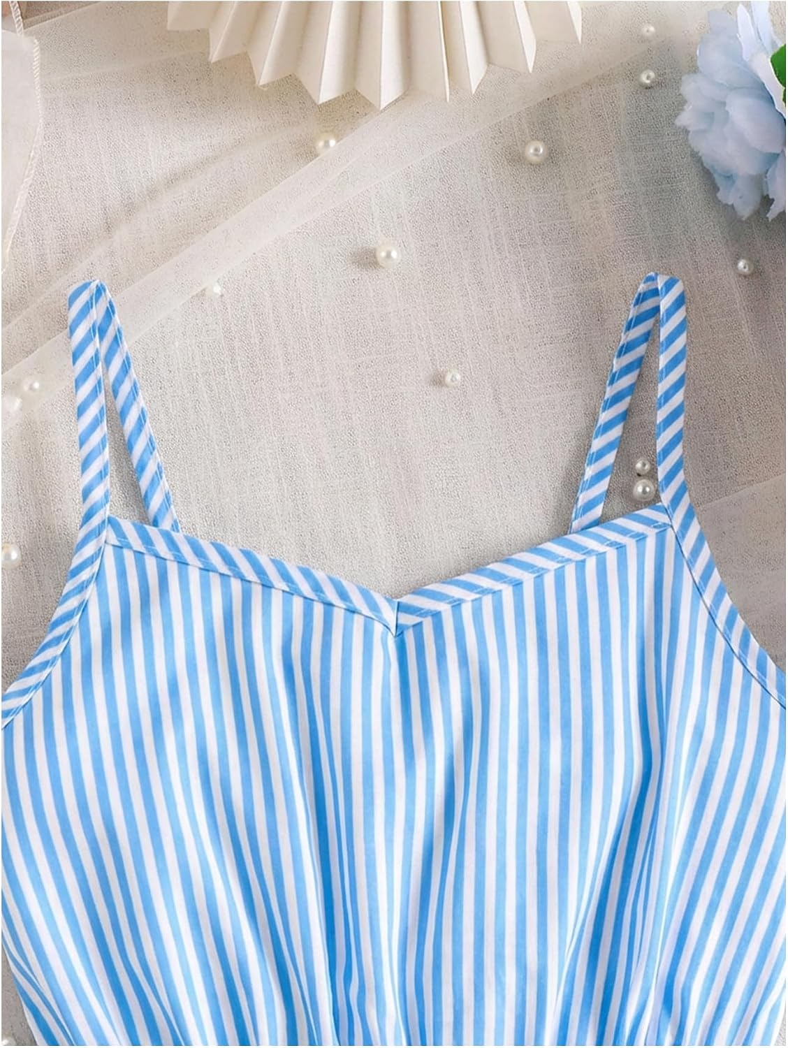 OYOANGLE Girl's 2 Piece Outfits Boho Striped Cami Crop Top and Floral High Waisted Shorts Clothing Set