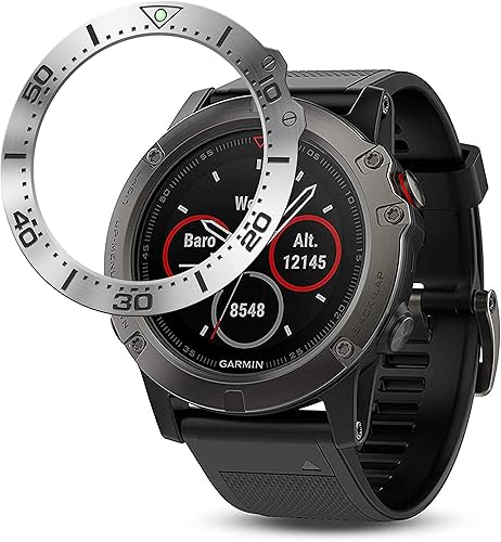 BaiHui Anillo de bisel de acero inoxidable compatible con Garmin Fenix 5X Watch Bisel Ring Cubierta Adhesiva Anti arañazos y protector de colisión