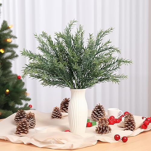 Miniatura 4 de EDIMENS 3 paquetes de ramas artificiales de cedro de 22.4 pulgadas, tallos sintéticos de cedro de Navidad, ramas de vegetación de hojas sintéticas,