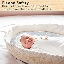 Bassinet Sheets Boy - 2-Pack Soft Fitted Bassinet Sheets, Organic Cotton, Breathable & Cozy, Fits 32x16x4 Inch Rectangle, Oval & Hourglass Mattresses (Grey)