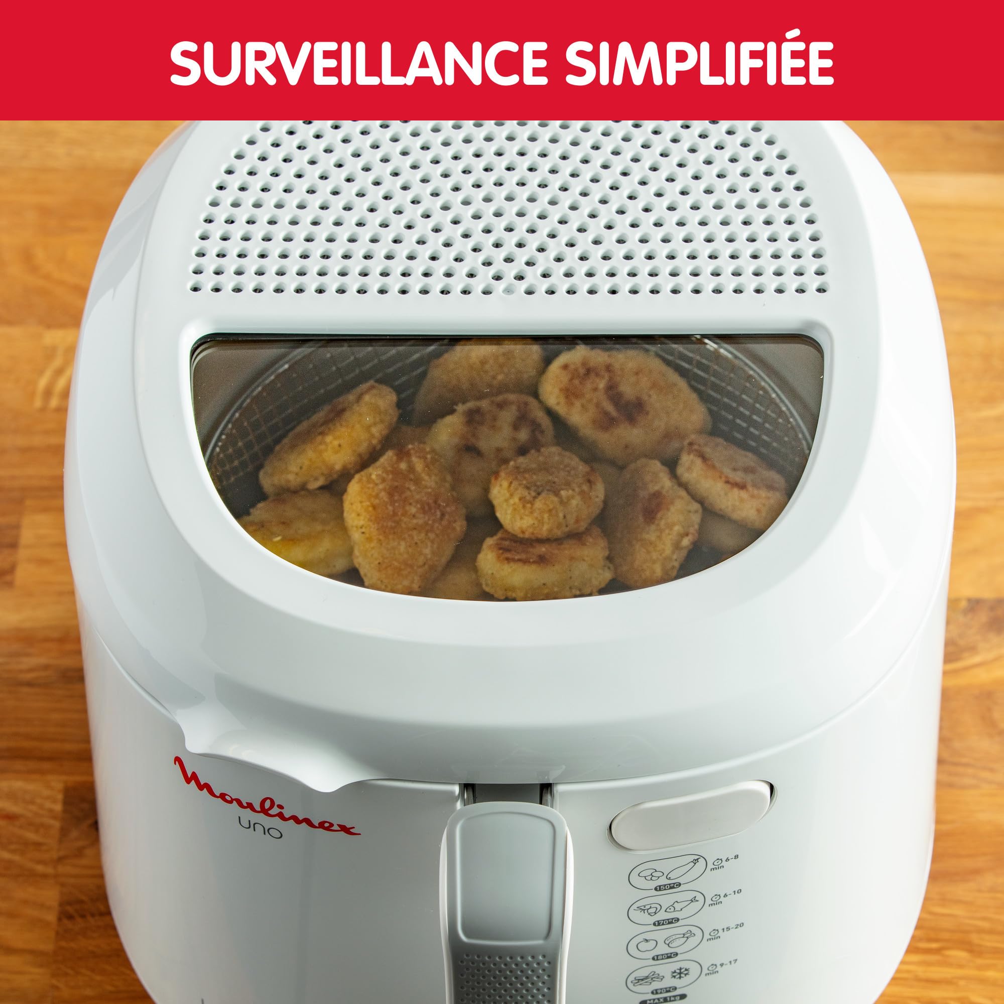 Moulinex Friteuse électrique, capacité de 1kg, 4personnes, friteuse compacte, rangement facile, position d’égouttage pour diminuer la quantité d’huile, hublot de contrôle, AF203110
