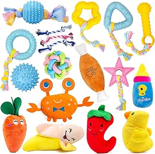 Squeaky Dog Toys for Puppy Small Dogs 18 Units Stuffed Toys with Rubber Toys in Bulk Plush Dog Toy Safe Fetch Chew Toys Pack for Chewing and Teething