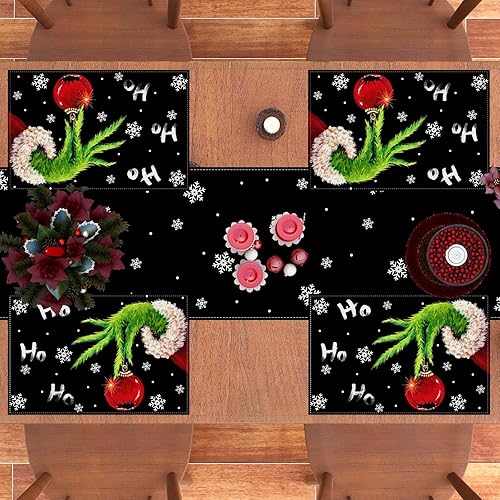 Miniatura 6 de Juego de 4 manteles individuales de Navidad, decoración y suministros de Navidad para el hogar, mesa de cocina, 12 x 18 pulgadas