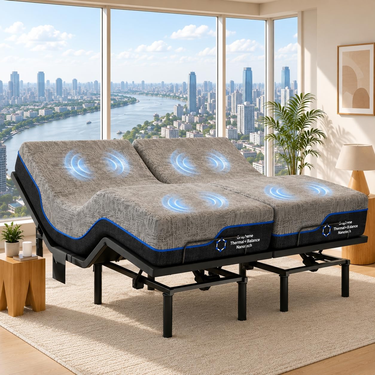 Marsail Split King Adjustable Bed Frame with Mattress & Massage, Led Bed