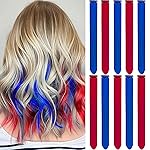 LADYAMZ Colored Hair Extensions 10 PCS, Colorful Christmas Party Highlights Clip in Synthetic Hair Extensions, Red and Blue Hair Accessories Hairpiece for Girl Women Party Favor Cosplay Gift 22 In