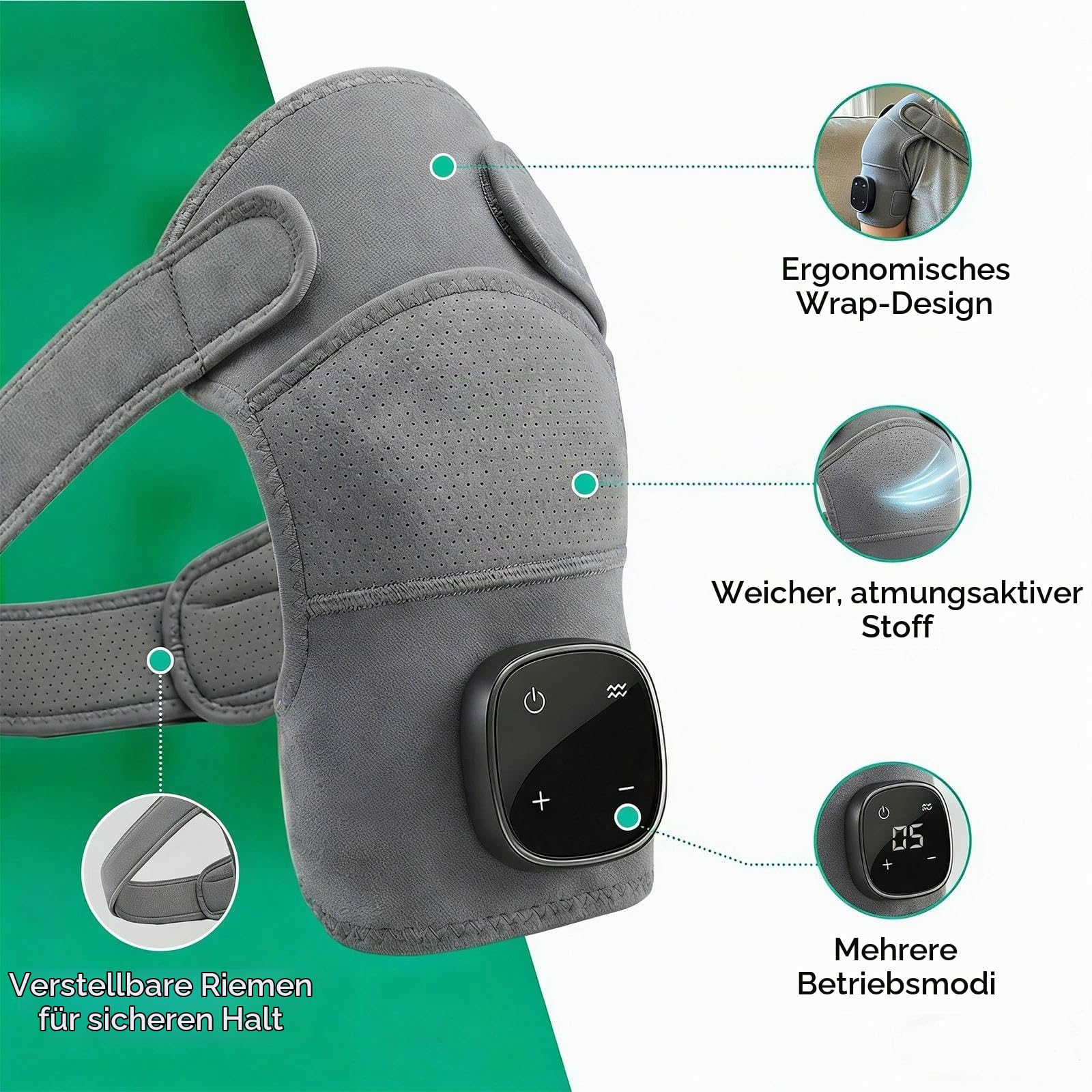 relevo 3-in-1 schultermassage,relevo schultermassage,relivera,Hewelth Triple Method Schulter-massagegerät,kabellose Beheizte Schultermassageauflage,verstellbare USB-Schulterbandage Mit LED-Anzeige