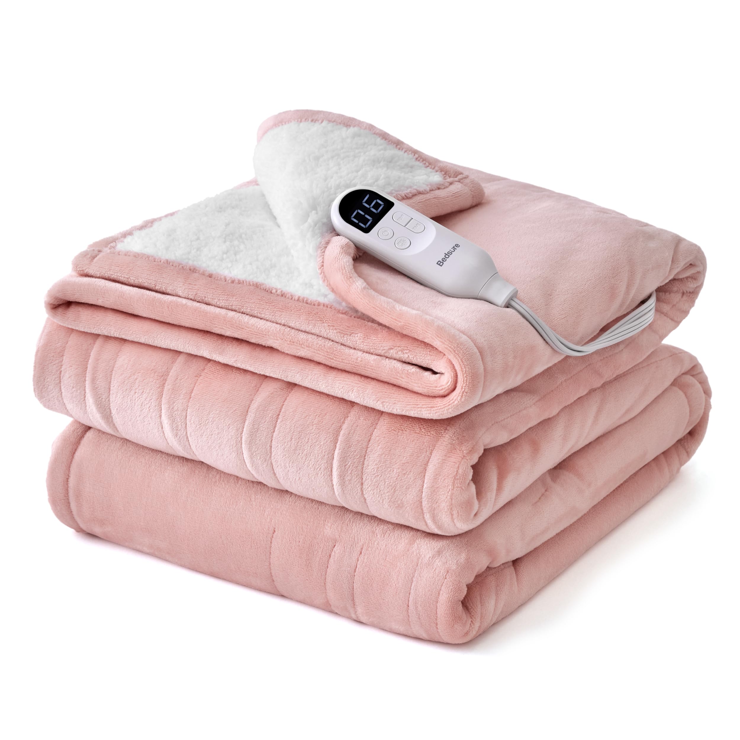 Bedsure Heated Blanket Full Size, Electric Blanket with Preheat, Light Pink