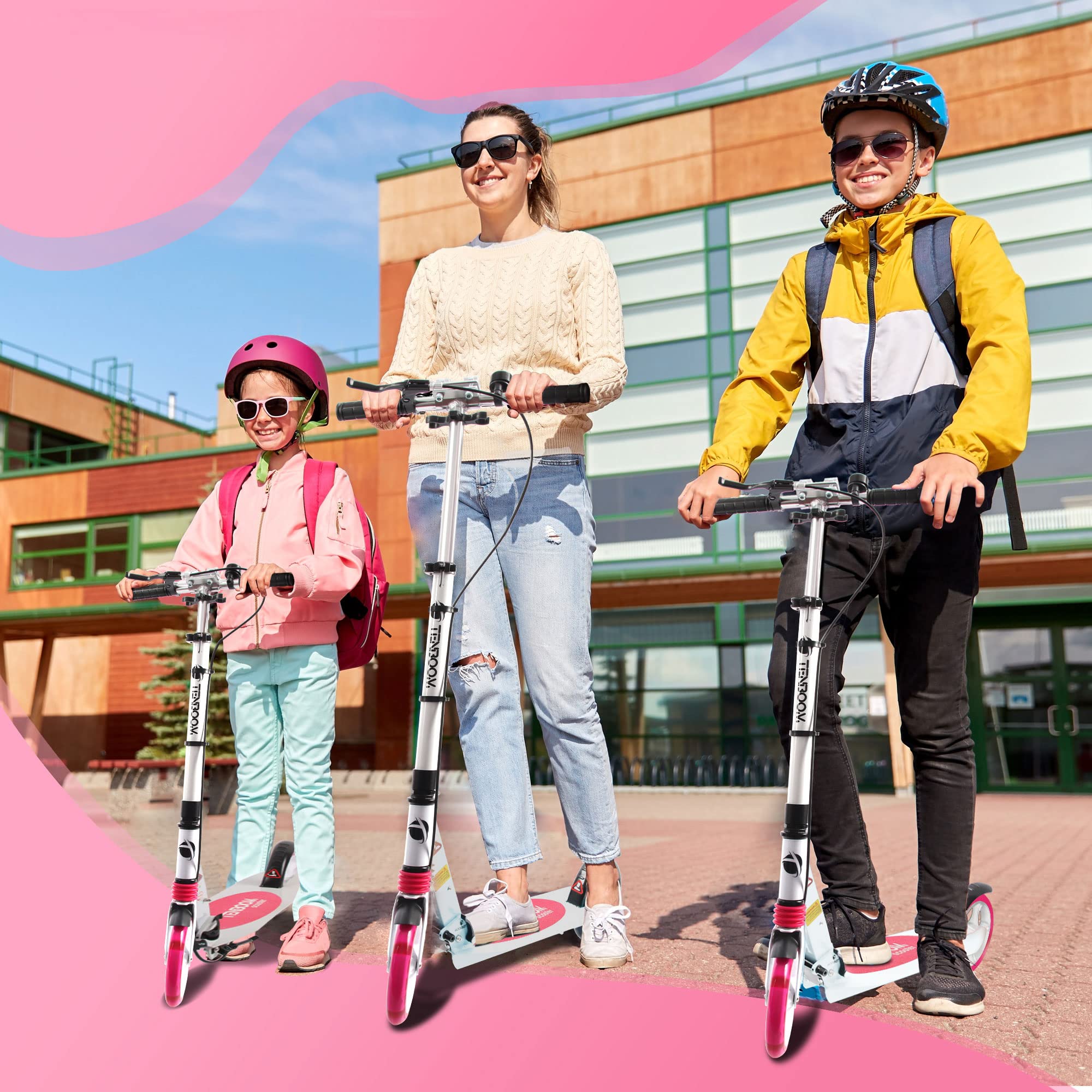TENBOOM Ruedas de luz LED Patinete para Niños con Frenado de Mano y Frenado Trasero, Scooter para Adultos 2 Ruedas Luces, Patinete Infantil Plegable de Altura Ajustable, Regalo para Niños de 8-12años