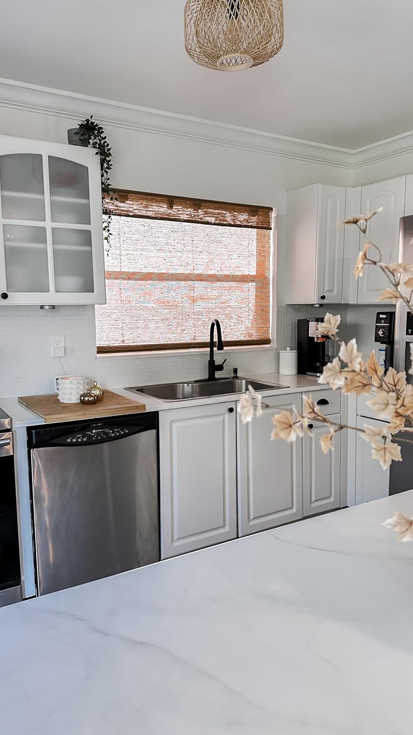 LUSTROWIN No Drill Cordless Roman Shades for Windows, Custom Light Filtering Blackout Window Blinds with Valance, Natural Jute Shades for Bedroom & Living Room, Brown