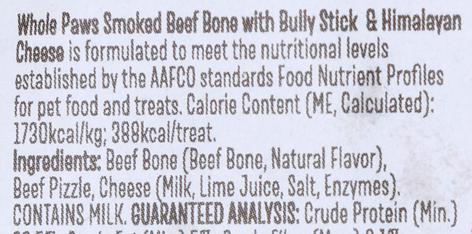 Whole Paws, Smoked Beef Bone with Bully Stick & Himalayan Cheese, Medium (for Dogs 35 lbs & Under), 4.6 Ounce (Pack of 5)