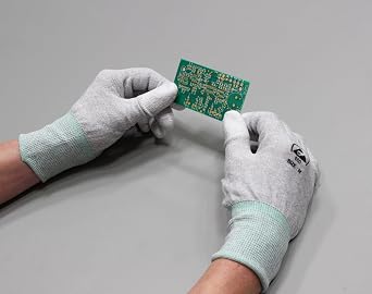 3 Pairs Anti Static Safety Gloves – Grey PU Coated Fingertip Work Gloves for Electronics, Assembly & Repair – Non‑Slip ESD Protective Gloves for PC Building, Soldering & Phone Repair, Medium