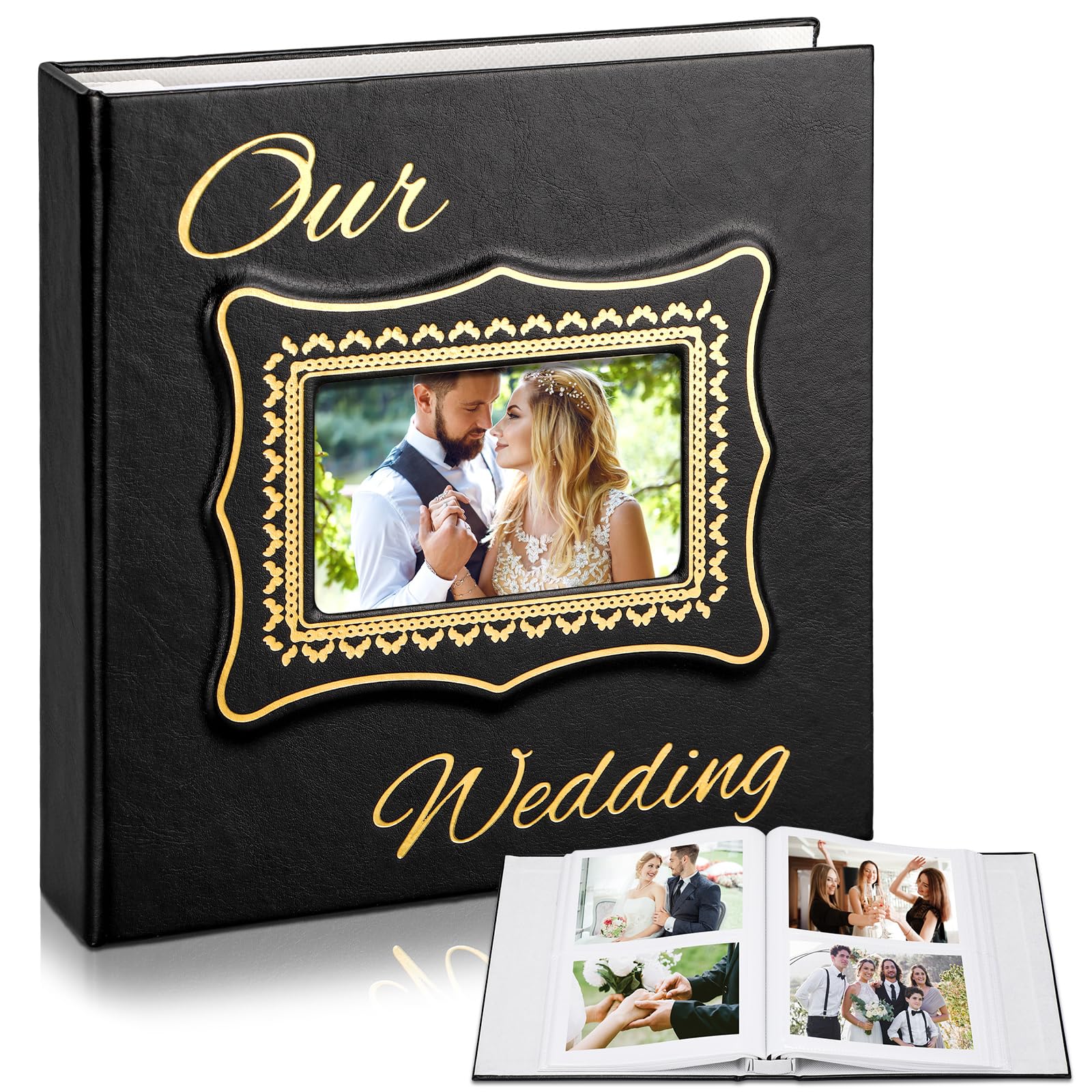 Dunzoom Wedding Photo Album 200 Pcs 4x6 Leather Front Window