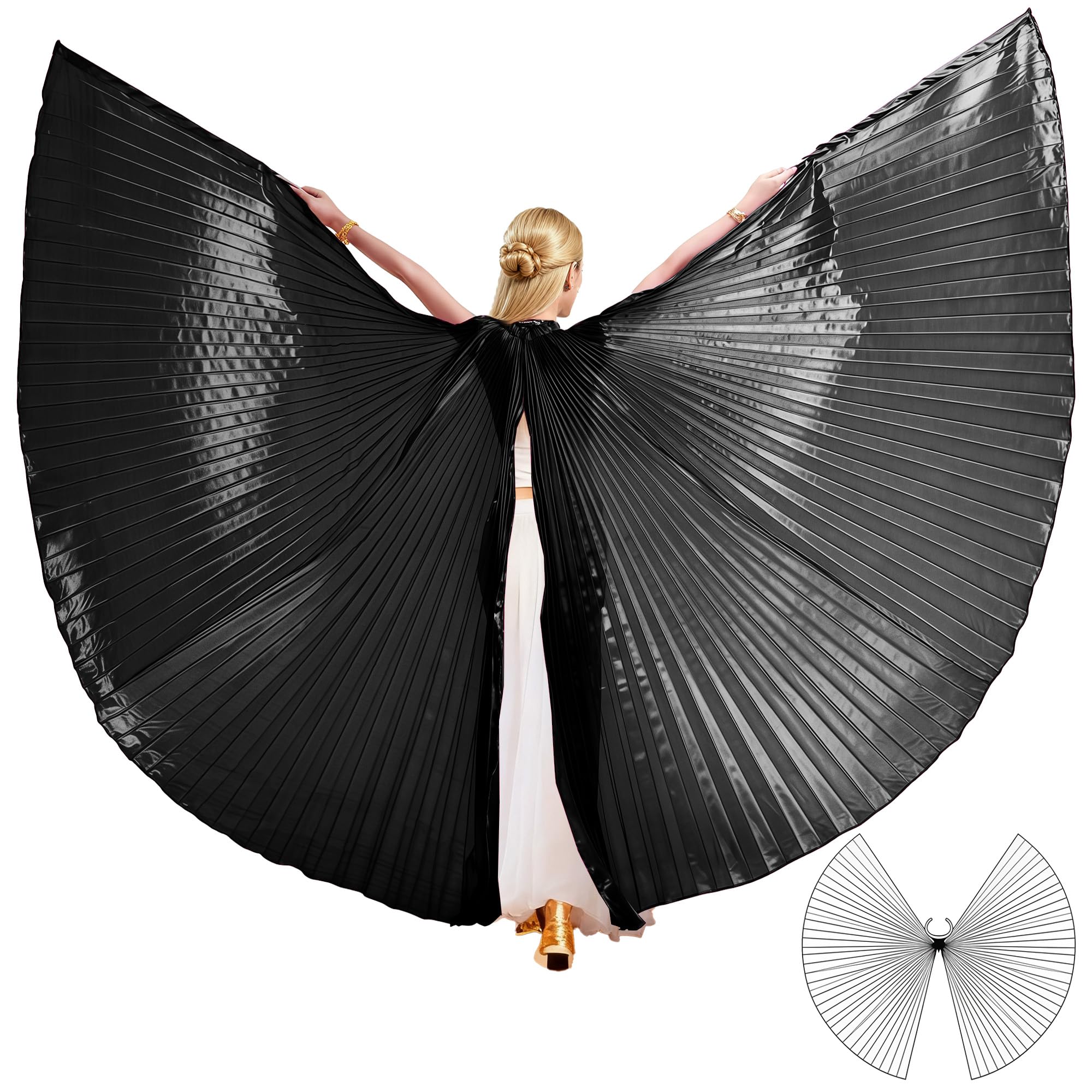 MUNAFIE Unisex Isis ali per adulti danza del ventre, ali con bastoncini, Halloween, danza del ventre, costume da donna, per Carnevale, cosplay, ballare