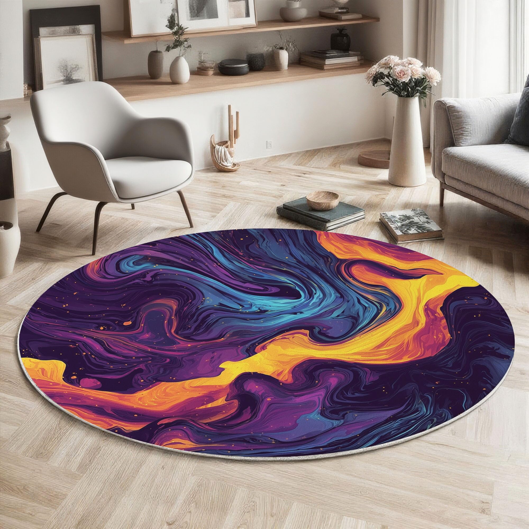 Tapis rond lavable et antidérapant avec motif tourbillon violet pour une sécurité totale