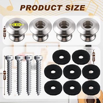 4 Set Guitar Strap Button Compatible with Dunlop Straplok, Nickel Plated