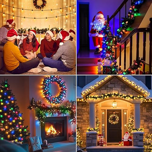 Miniatura 6 de btfarm Luces de Navidad C9 que cambian de color para exteriores, 83.6 pies, 50 luces LED de fresa con control remoto, enchufable, impermeable,