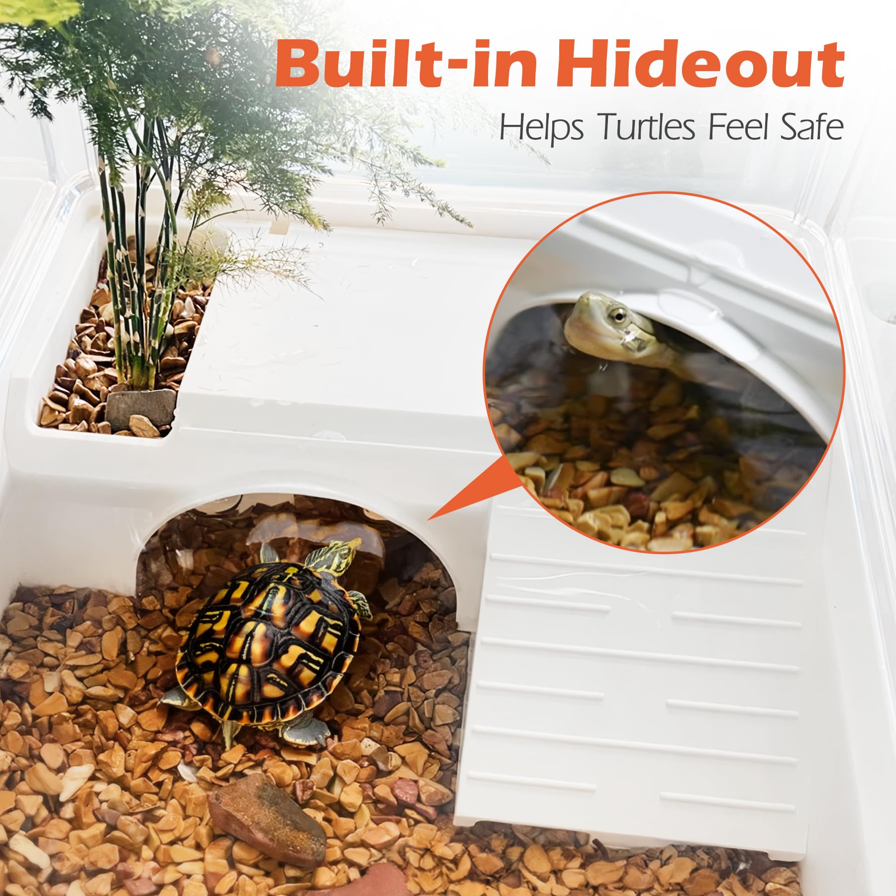 AZV Kit per habitat per tartarughe, completo per tartarughe acquatiche con filtro, piattaforma con nascondiglio, area multifunzione, drenaggio, piante e lampade, perfetto per acquario con orecchie