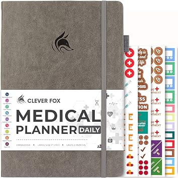 Clever Fox Medical Planner Daily Health Journal & Symptom Tracker, Grey