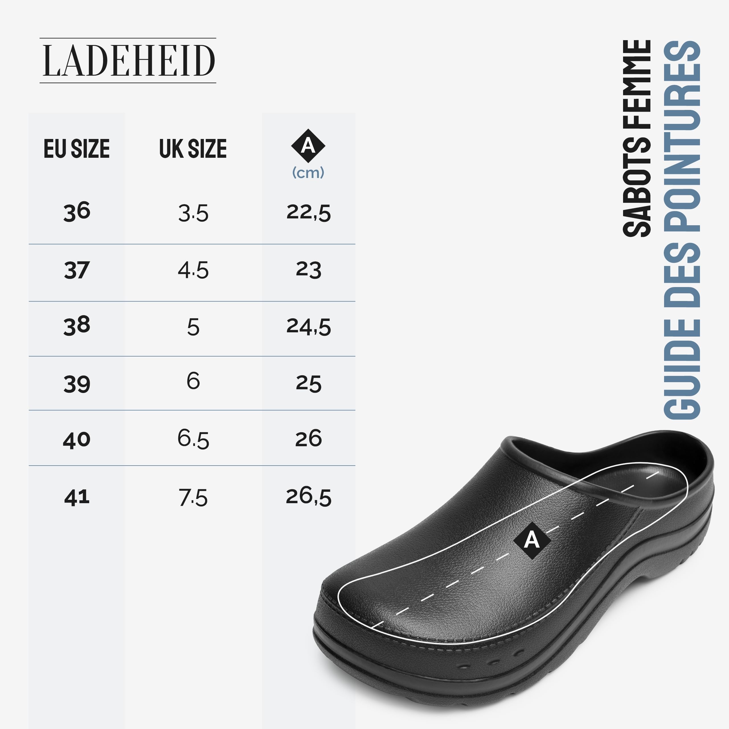 Ladeheid Sabot de Jardin Femme à Motif - Chaussures Femme Confort en EVA Ultralégère Sabots Imperméables et Antibactérien pour Le Travail Cuisine Maison Clogs LA-CA-27