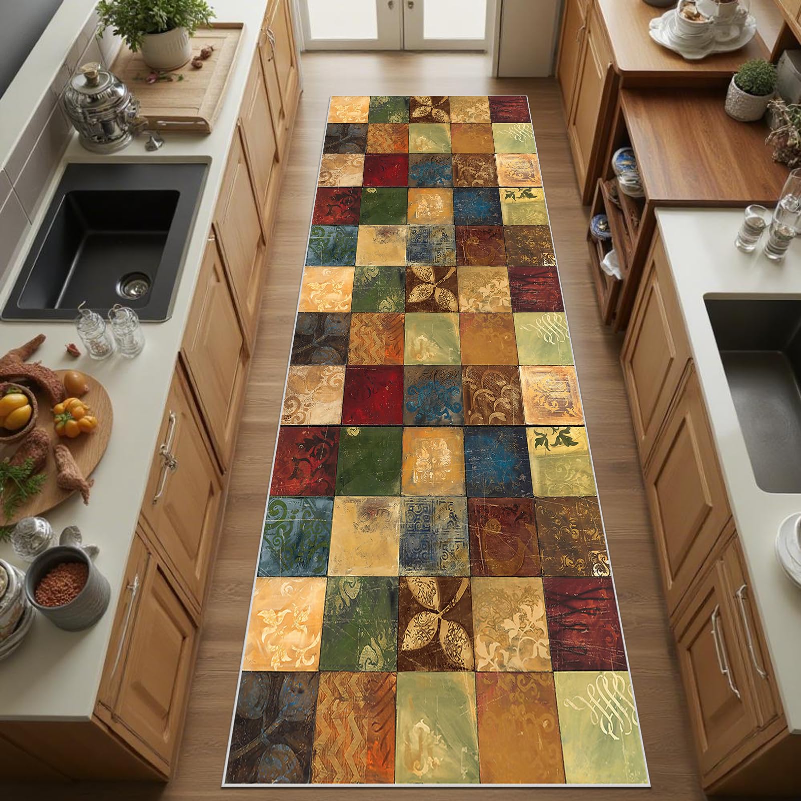 Küchenteppich Waschbar rutschfest Teppich Läufer Langer Flur Küchen Läufer 60 x 250 cm Flurteppich rutschfest mit Gummi Teppiche für Küchen Flur Eingang Schlafzimmer Waschküche