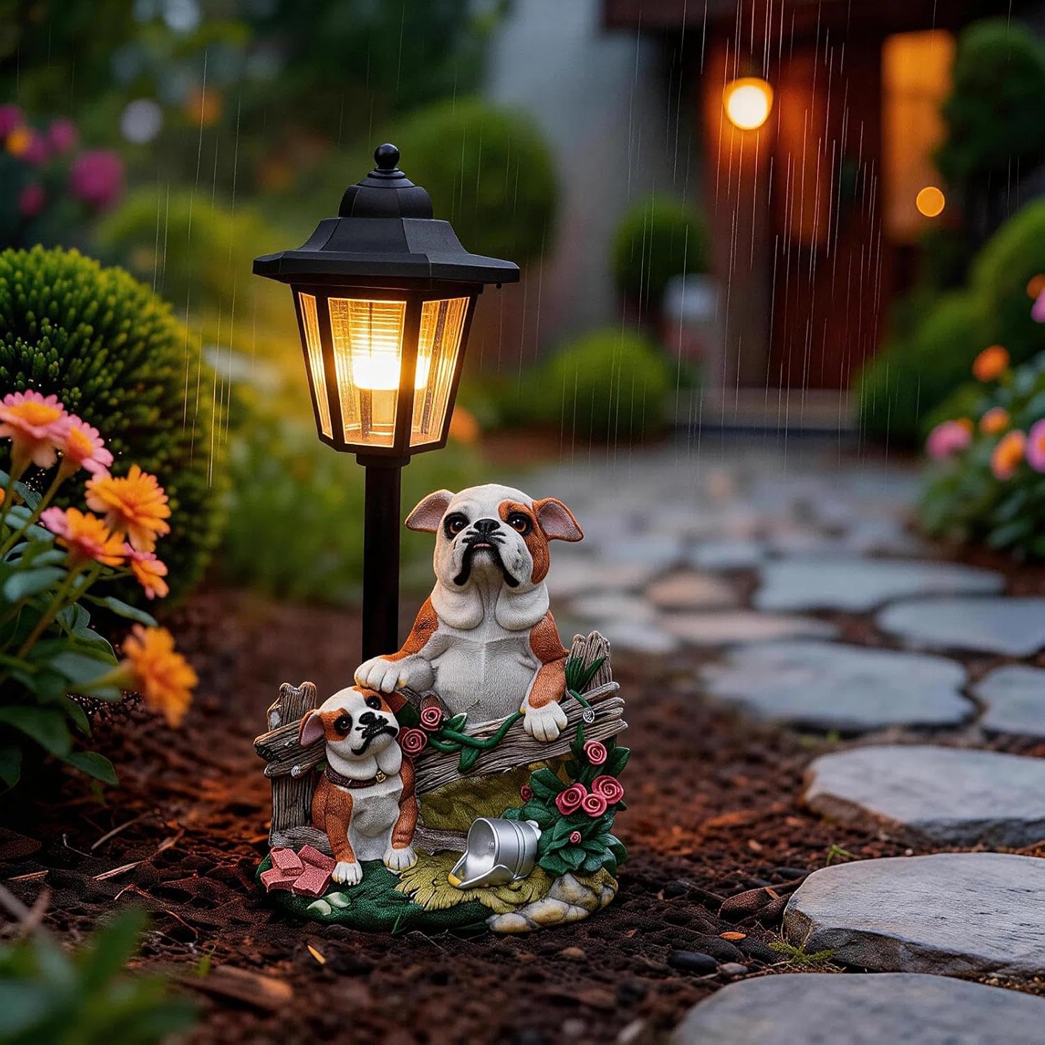 Bulldog Solar Lights Outdoor Garden Decor Waterproof Resin Dog Statues Yard Art Gifts Patio Lawn Pathway