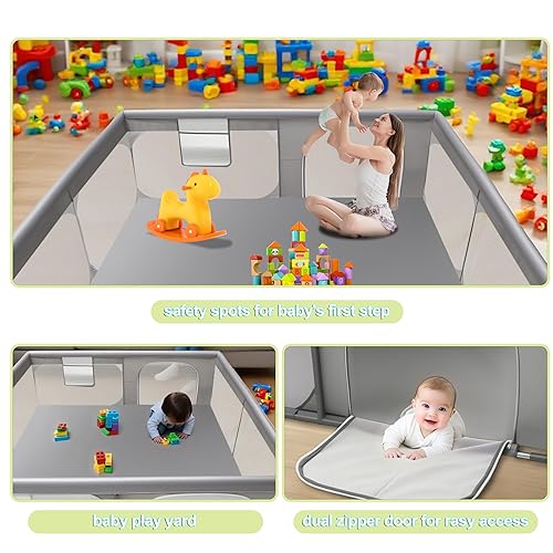 Miniatura 7 de Corralito para bebés de 79 x 79 pulgadas, corralito extra grande para bebés y niños pequeños, patio de juegos y valla de seguridad con puertas